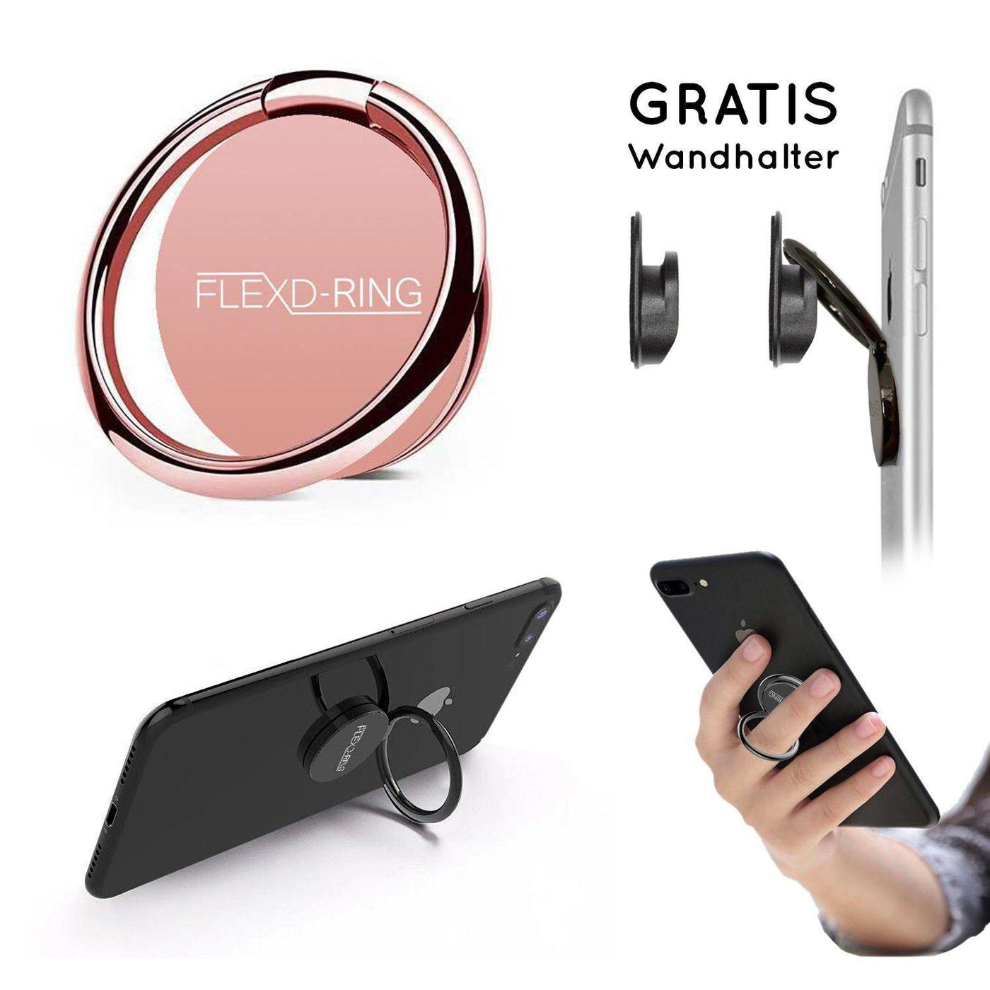 FLEXD-RING Hochwertiger Handy Fingerhalter inkl. 2x Wandhalterung Smartphone Flexd-x Rosé 