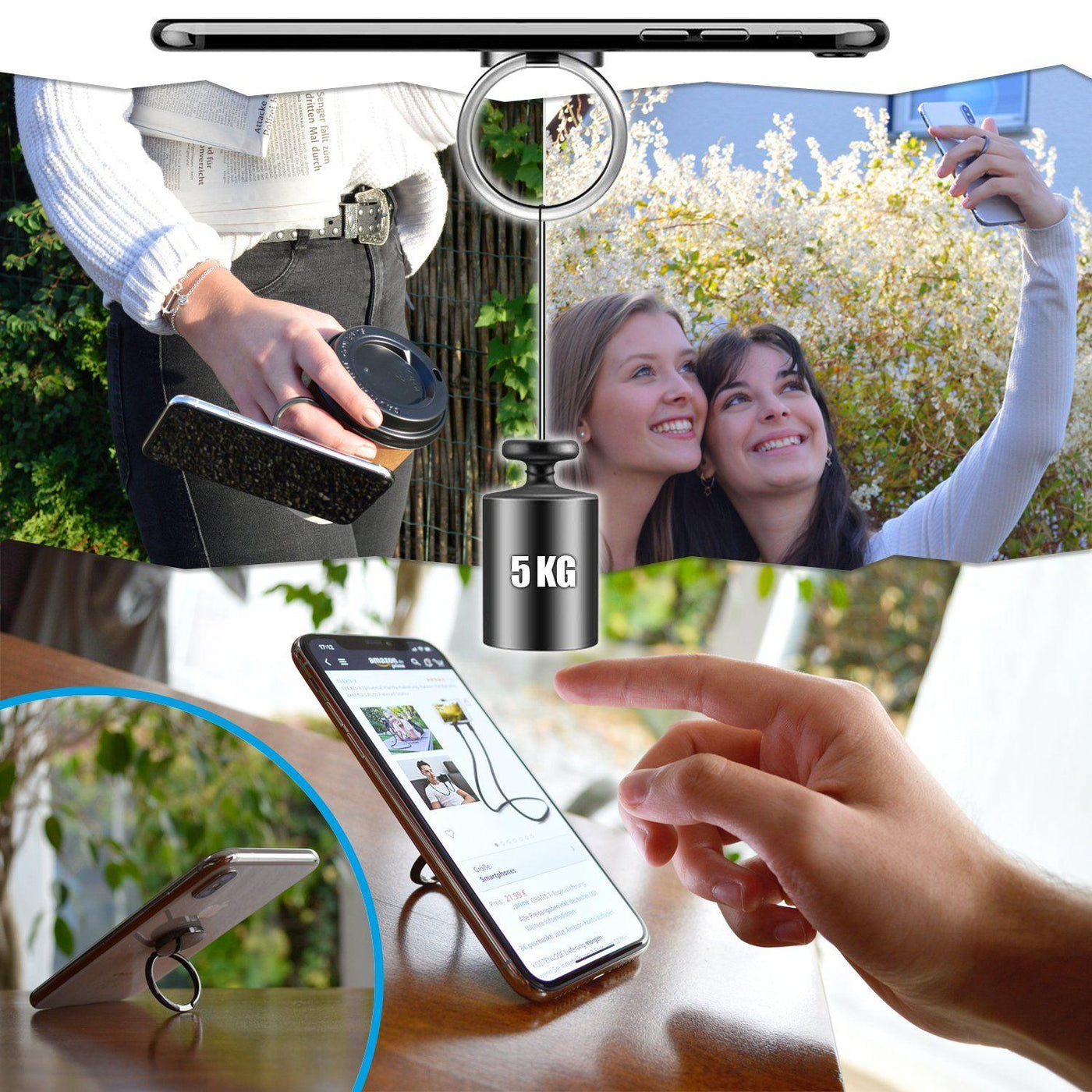 FLEXD-RING Hochwertiger Handy Fingerhalter inkl. 2x Wandhalterung Smartphone Flexd-x 